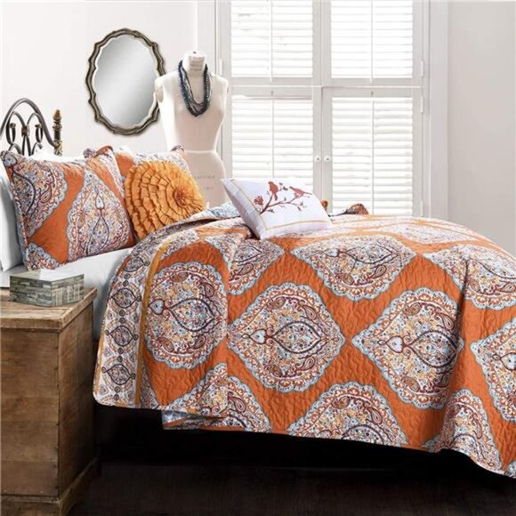 Lush Décor Lush Decor 5 Piece Harley Quilt Set, Full/Queen, Tangerine - Picture 3 of 7